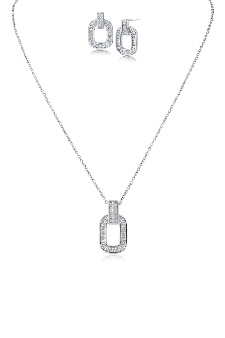 Pavé Link Pendant Necklace & Earrings Set, Main, color, RHODIUM PLATED BRASS
