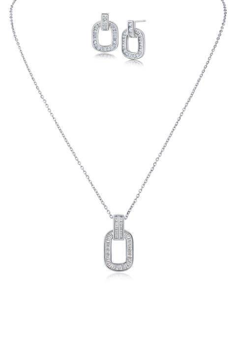 Pavé Link Pendant Necklace & Earrings Set