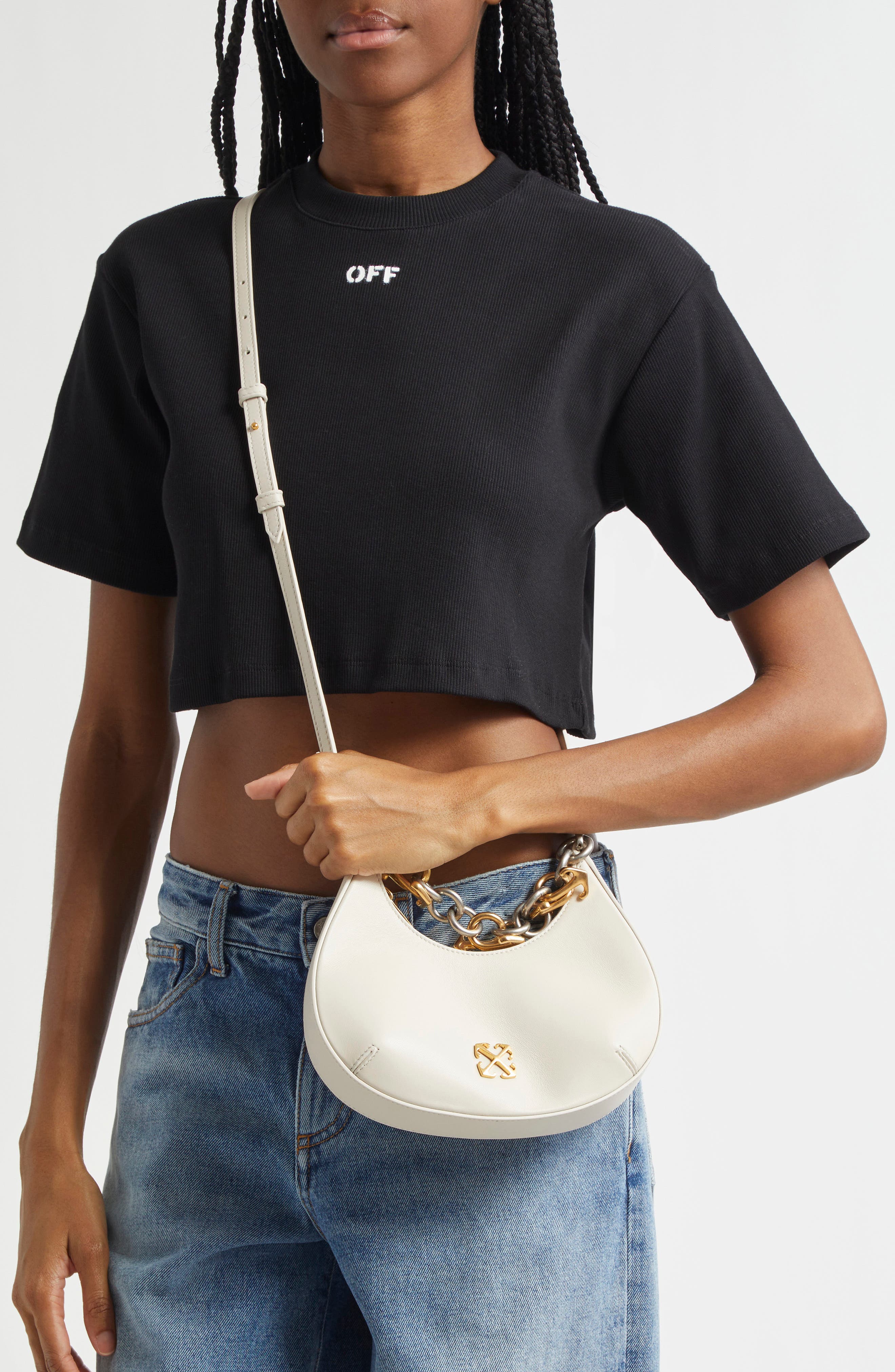 Off-White Hemisphere Chain Leather Top Handle Bag, Alternate, color, 