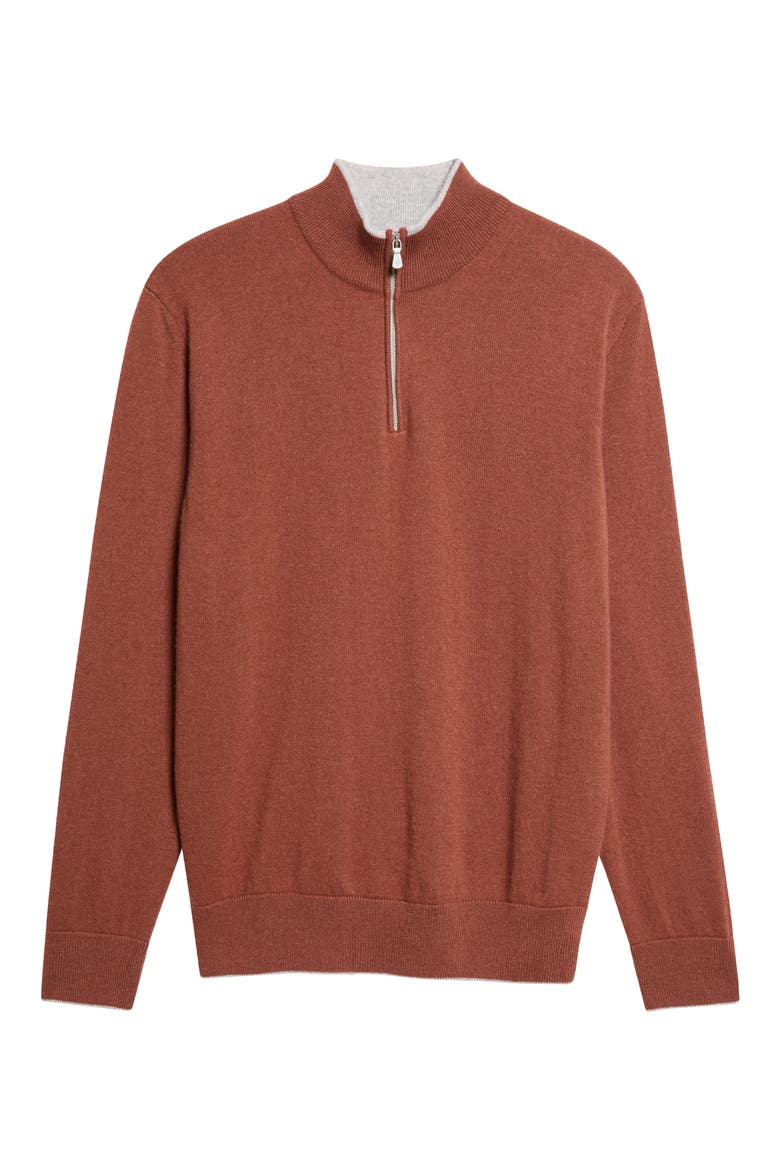 Tipped Cashmere Half Zip Sweater, Main, color, AMBER LIGHT GRAY
