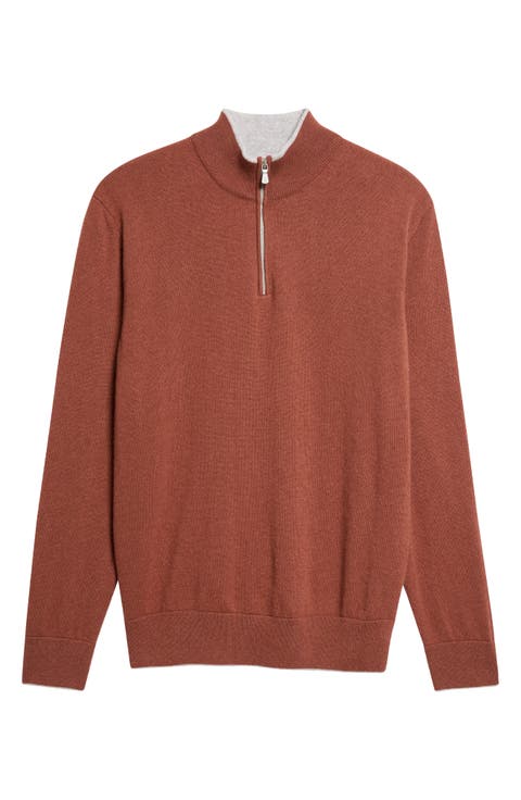 Tipped Cashmere Half Zip Sweater