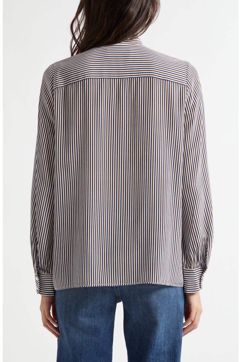 Irina Stripe Tie Neck Silk Button-Up Shirt, Alternate, color, IVY/ BROWN/ NAVY STRIPE
