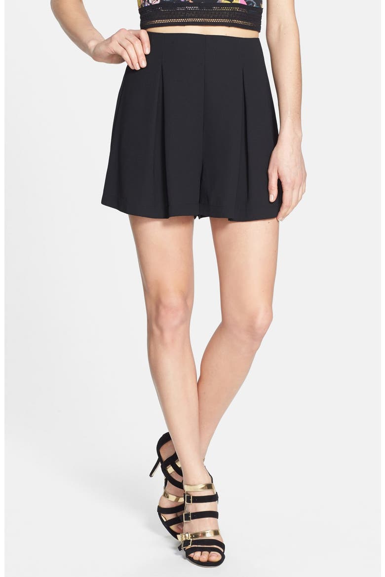 High Rise Pleated Shorts, Main, color, BLACK