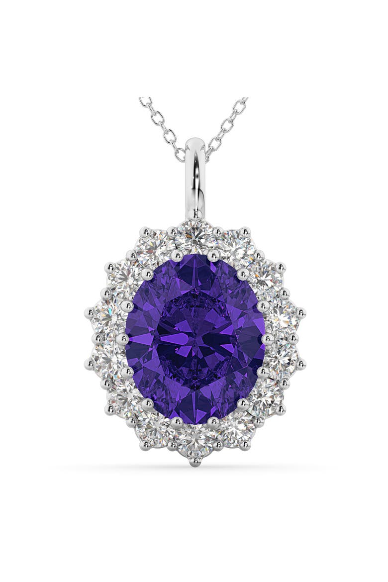 Oval Tanzanite & Diamond Halo Pendant Necklace 14k, Main, color, 6.40ct/White Gold