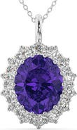 ALLUREZ Oval Tanzanite & Diamond Halo Pendant Necklace 14k
