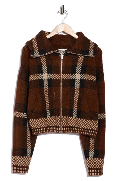 Vigoss Plaid Sweater Bomber Jacket In Brown
