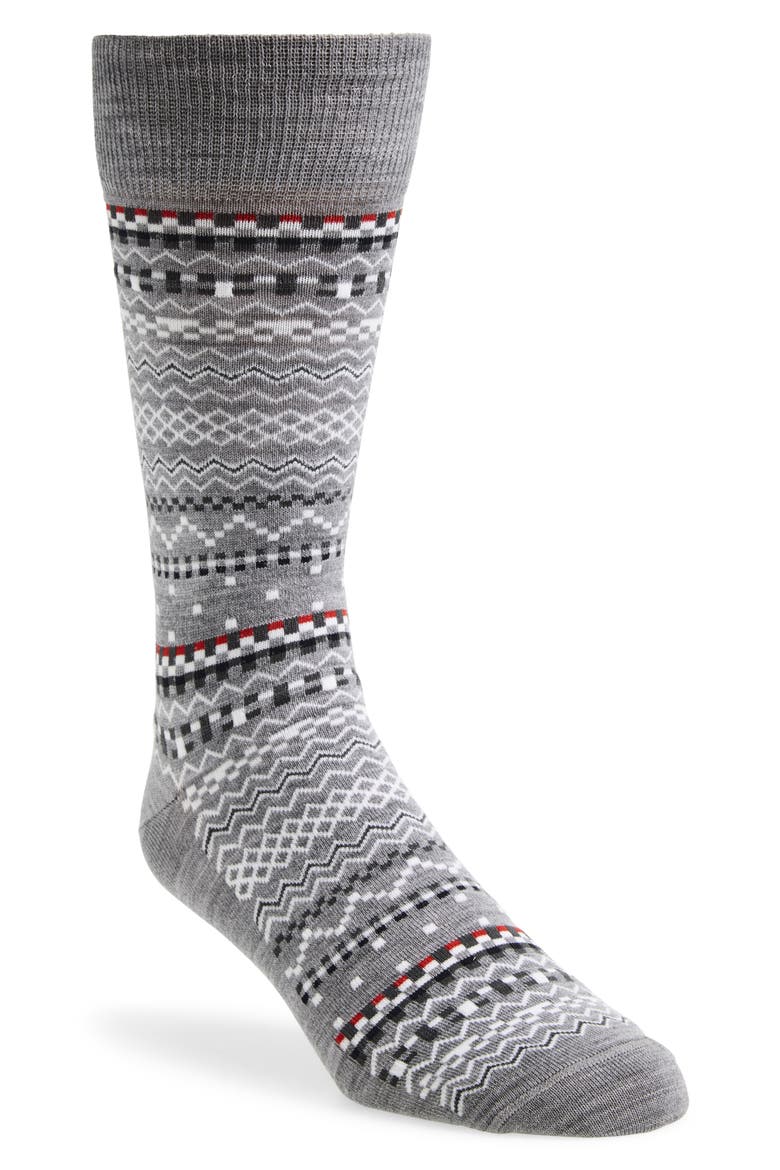 Fair Isle Float Jacquard Mid Calf Socks, Main, color, LIGHT GREY