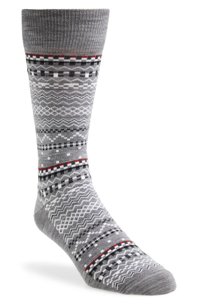 Thom Browne Fair Isle Float Jacquard Mid Calf Socks, Main, color, Light Grey