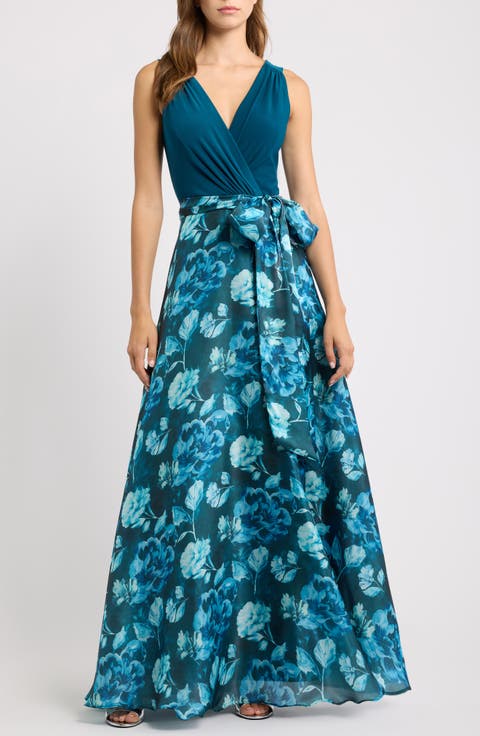Sleeveless Faux Wrap Ballgown