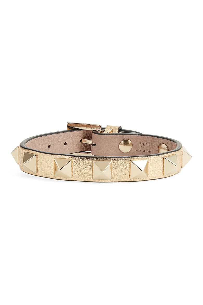 Rockstud Small Leather Bracelet, Main, color, POUDRE