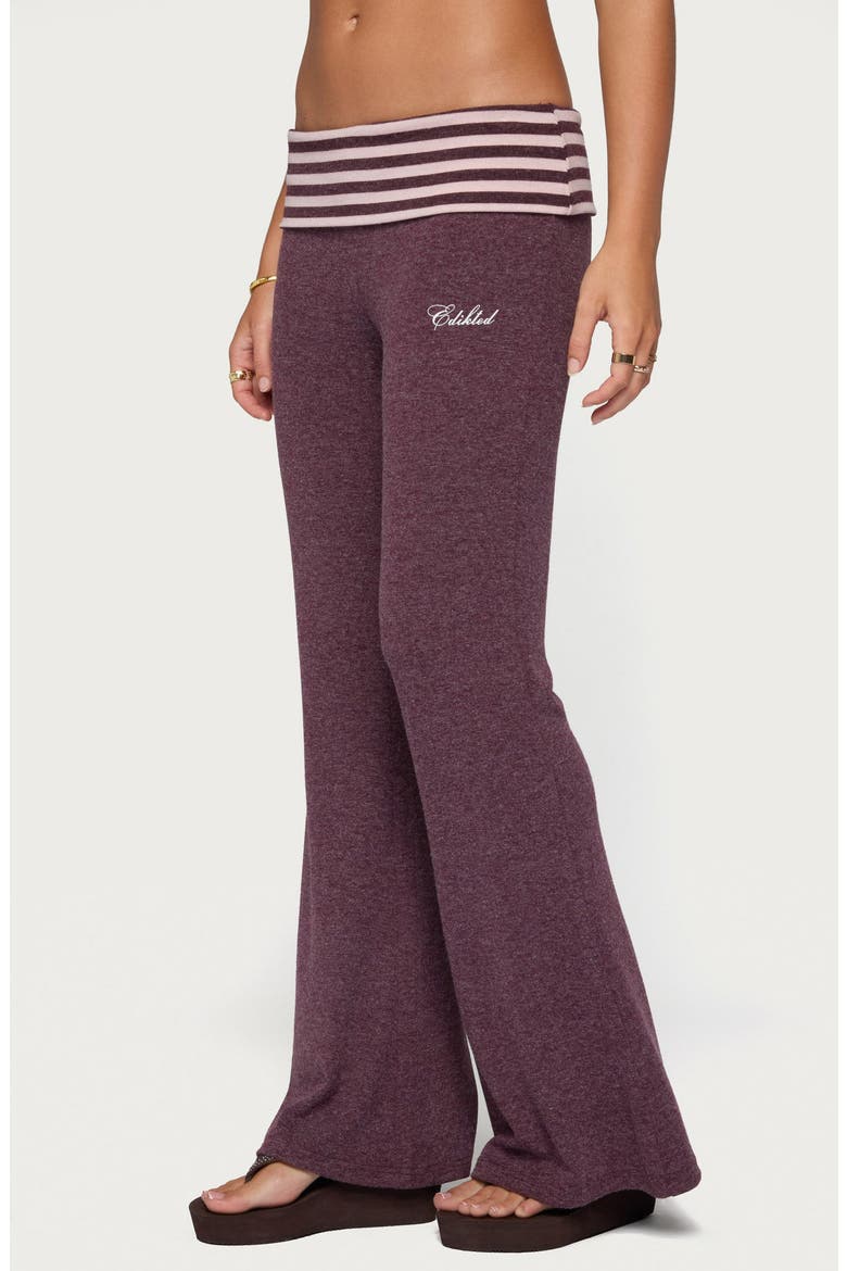 Striped Foldover Waist Flare Pants, Alternate, color, BURGUNDY