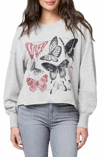Lisbet Raw Hem Butterfly Graphic Sweatshirt