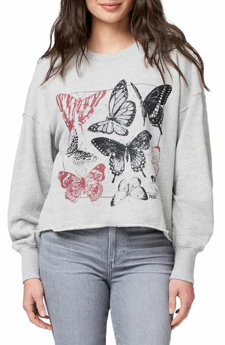 Lisbet Raw Hem Butterfly Graphic Sweatshirt