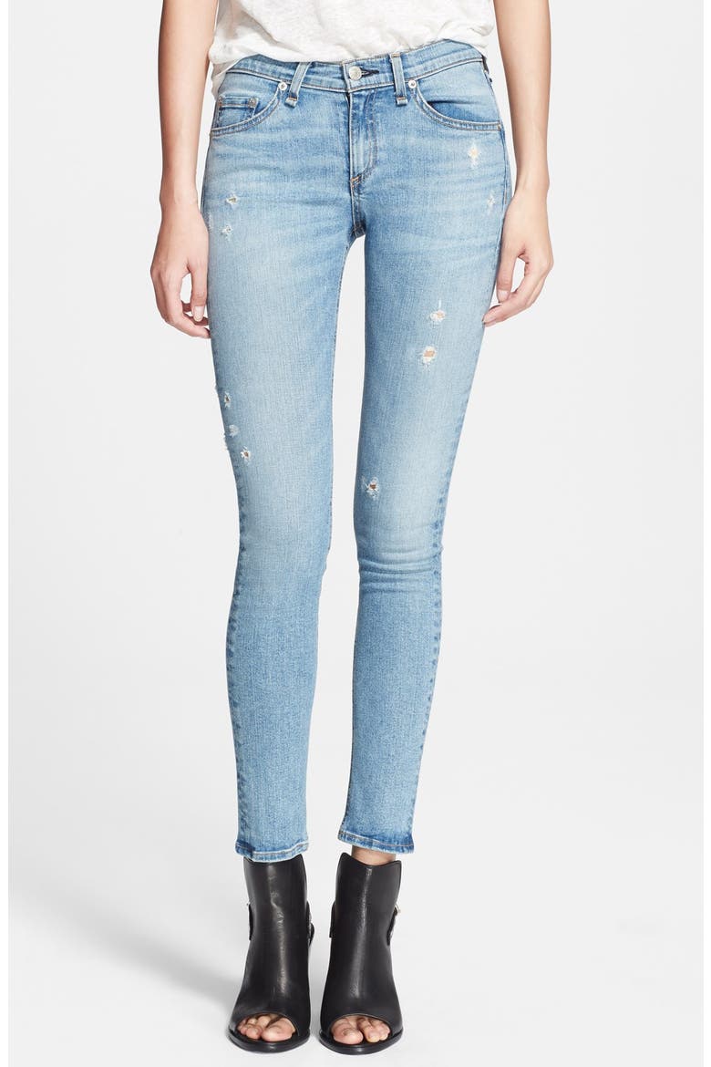 'The Skinny' Distressed Jeans, Main, color, HARBOUR