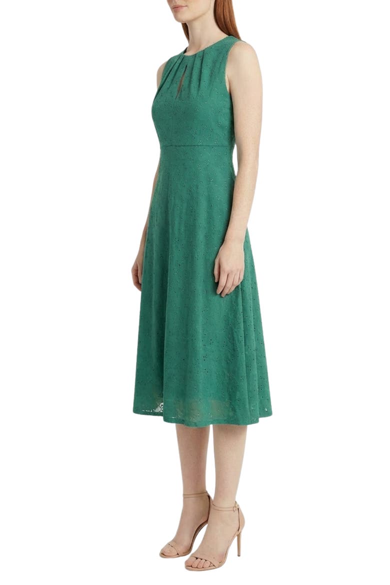 Eyelet Keyhole Fit & Flare Midi Dress, Alternate, color, GREENLAKE