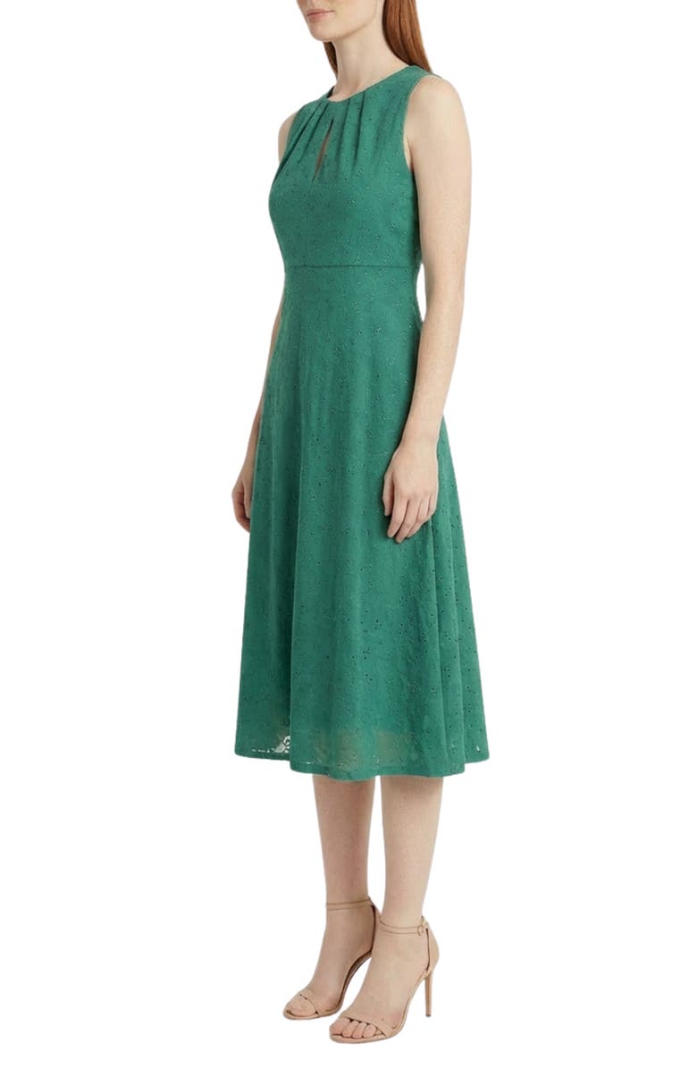 London Times Eyelet Keyhole Fit & Flare Midi Dress, Alternate, color, Greenlake
