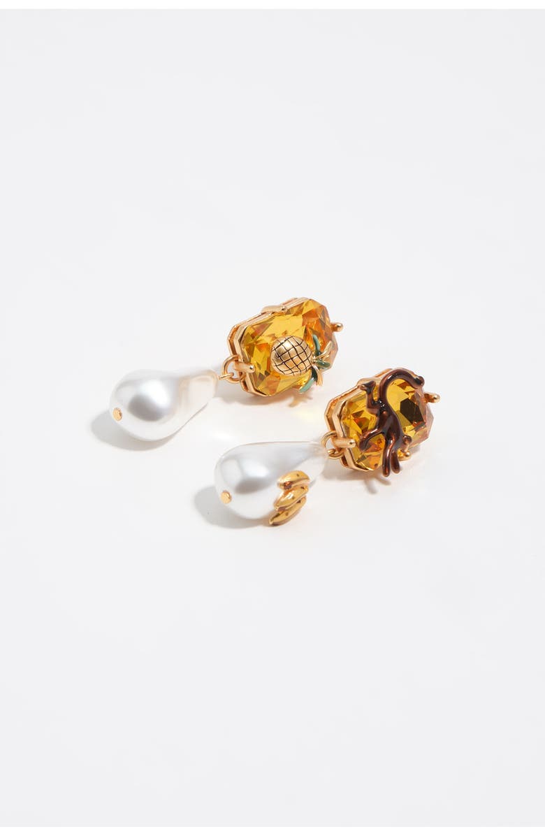 Bimba y Lola Crystal Topaz And Pearl Earrings With Monkey, Pineapple And Banana, Alternate, color, Topaz Yellow