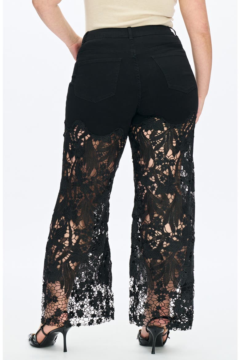 Crystal Embellished Lace Wide Leg Jeans, Alternate, color, BLACK