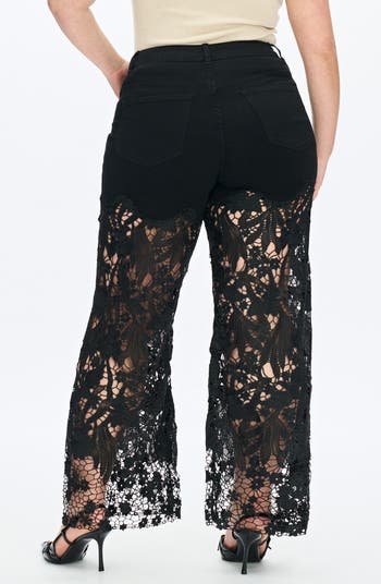 Crystal Embellished Lace Wide Leg Jeans