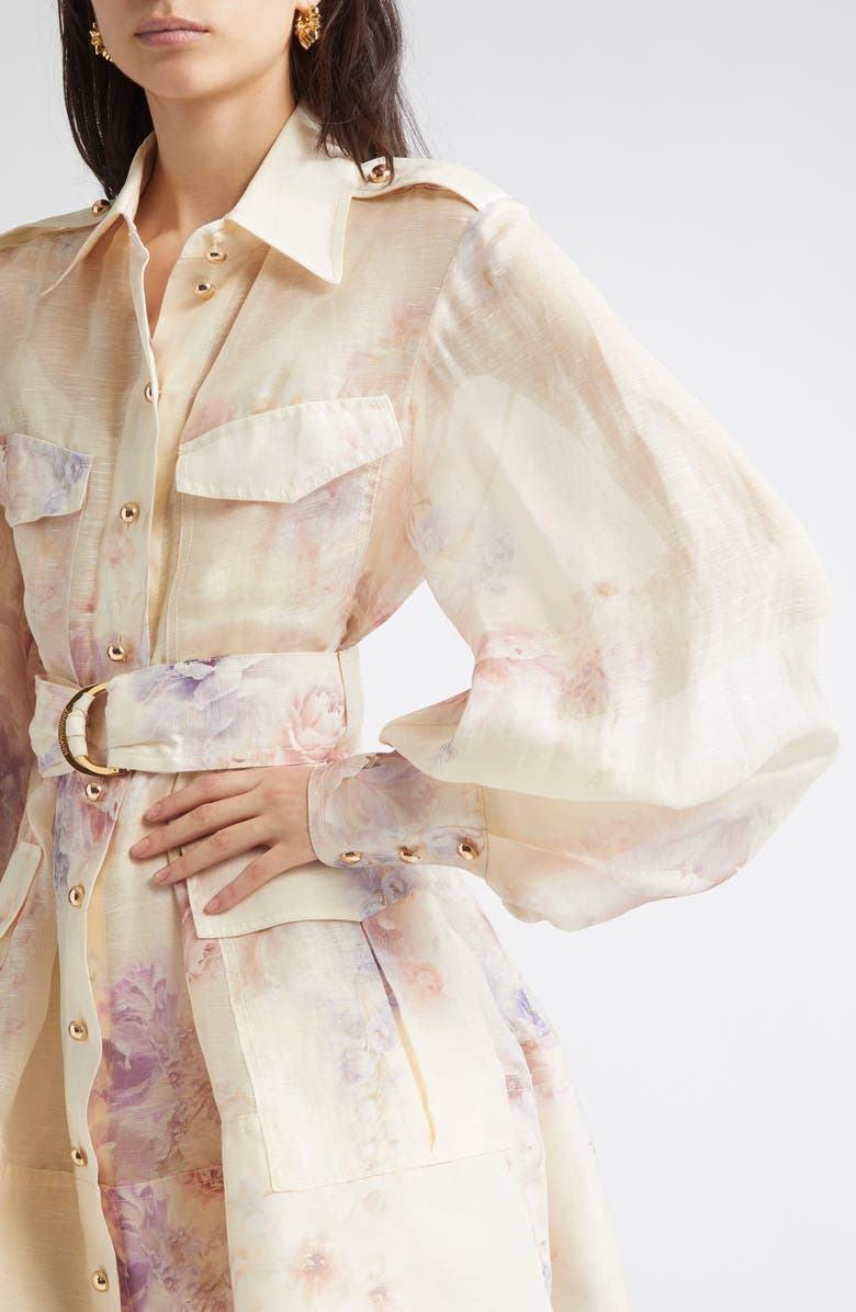 Zimmermann Hypnotic Floral Print Long Sleeve Organza Shirtdress, Alternate, color, Cream Floral