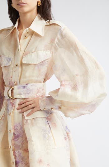 Hypnotic Floral Print Long Sleeve Organza Shirtdress