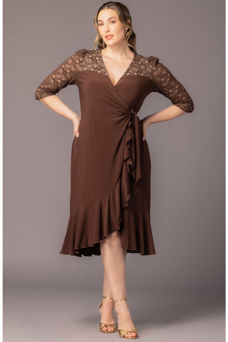 Lavish Lace Midi Wrap Dress, Alternate, color, CHOCOLATE