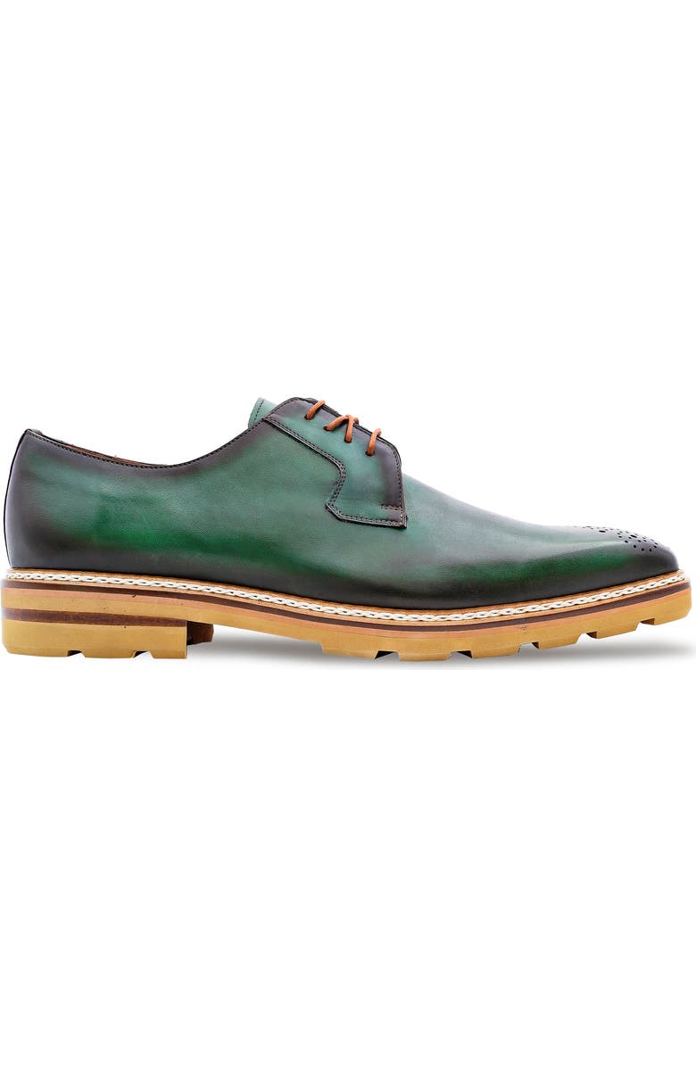 Mezlan Lug Sole Brogue Medallion Derby, Alternate, color, Forest