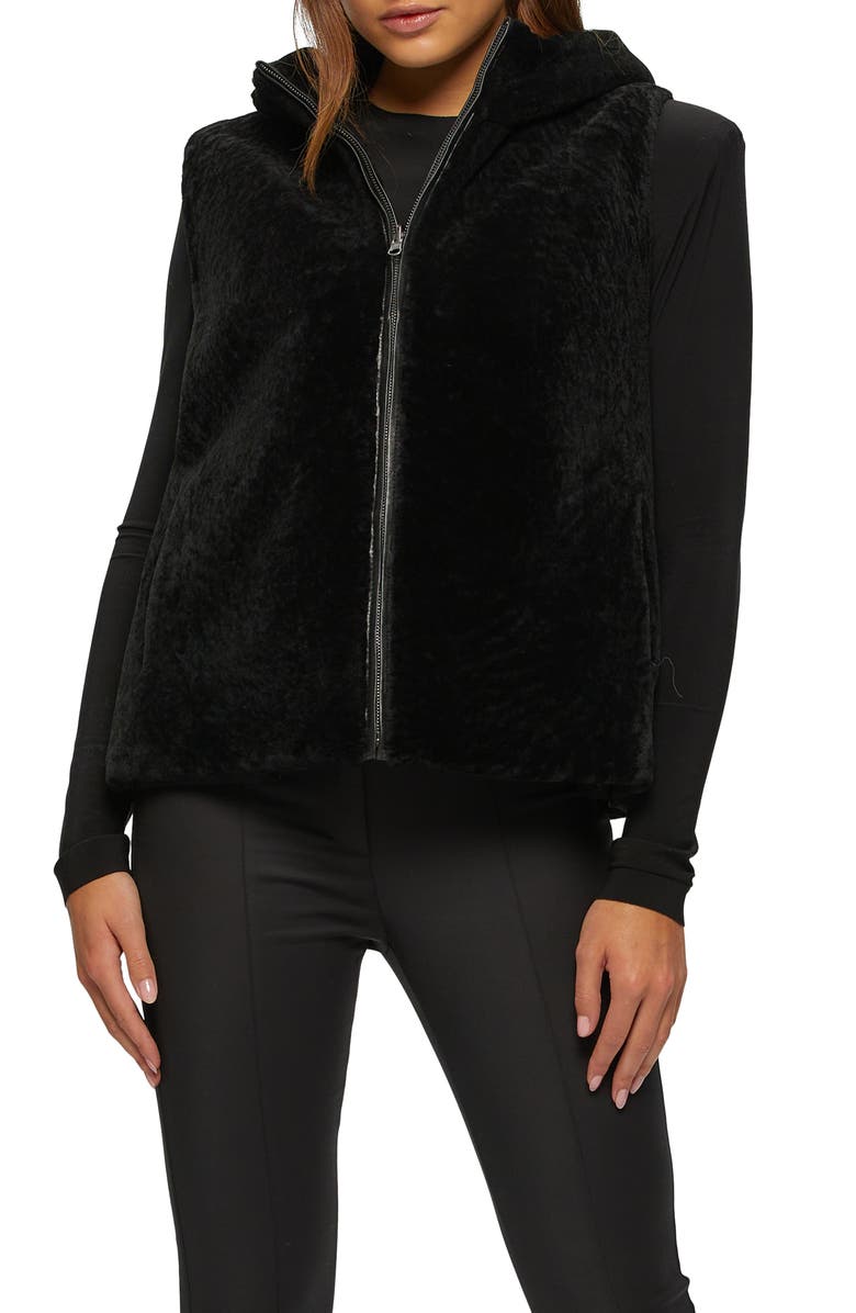 GORSKI Reversible Genuine Shearling Hooded Vest, Main, color, Black/Black