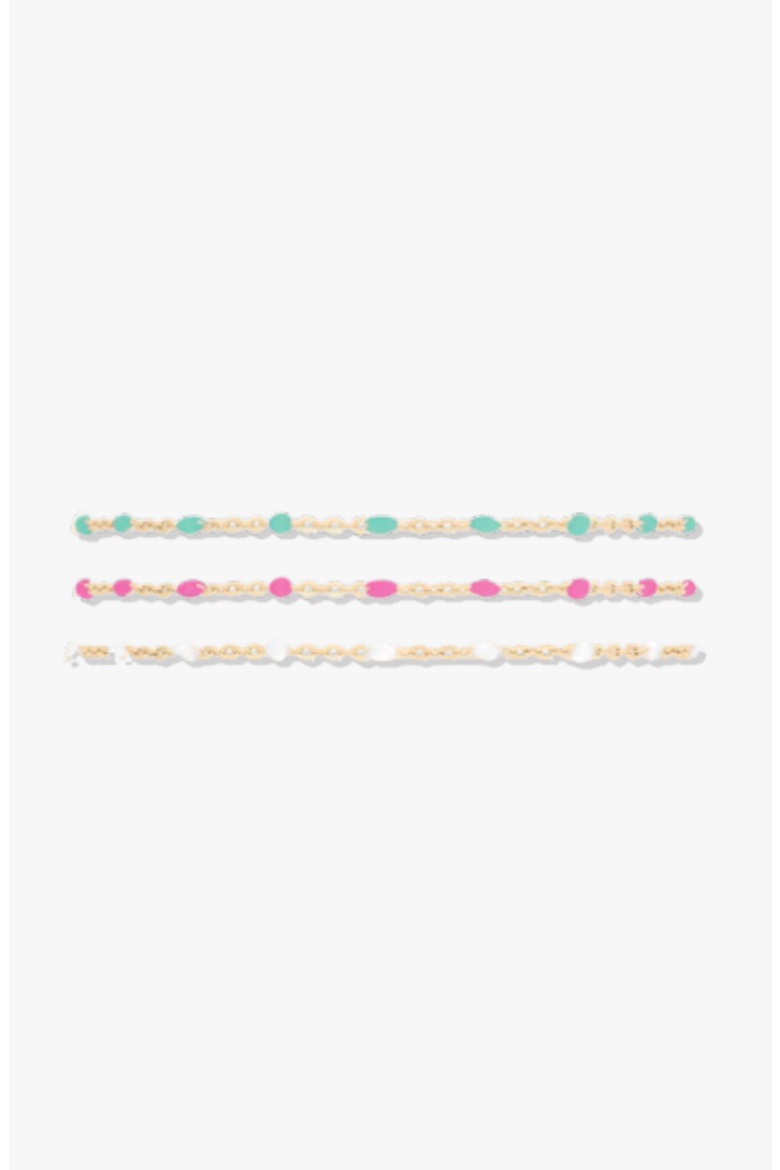 Colorful Daisy 14k Gold Filled Chain Bracelet Three Stack, Main, color, Gold
