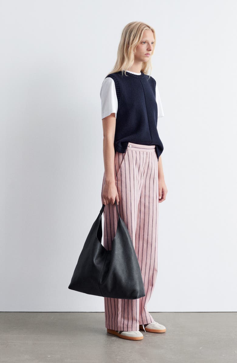 & Other Stories Stripe Stretch Cotton Pants, Alternate, color, Pink Medium Dusty