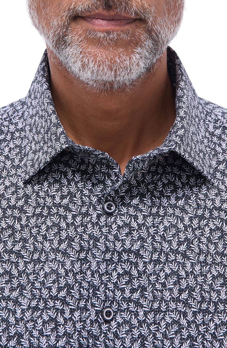 Bugatchi James OoohCotton<sup>®</sup> Leaf Print Button-Up Shirt, Alternate, color, Black