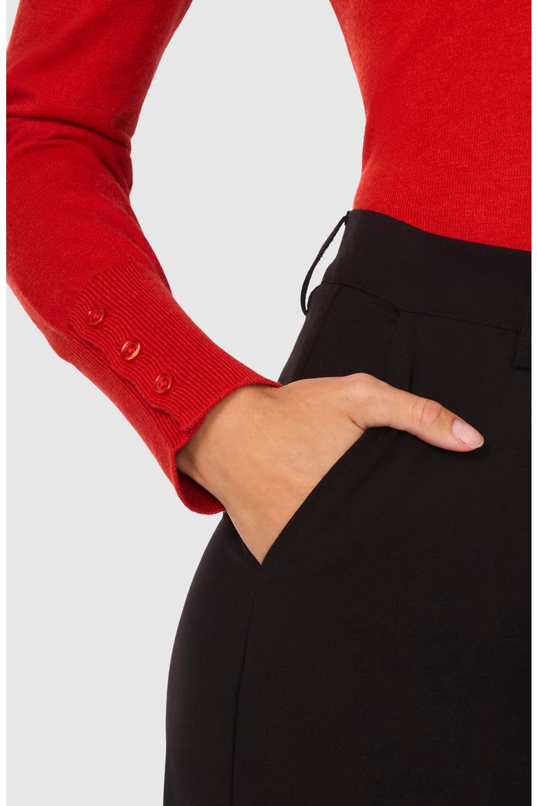 Button Cuff Crewneck Sweater, Alternate, color, WILD POPPY