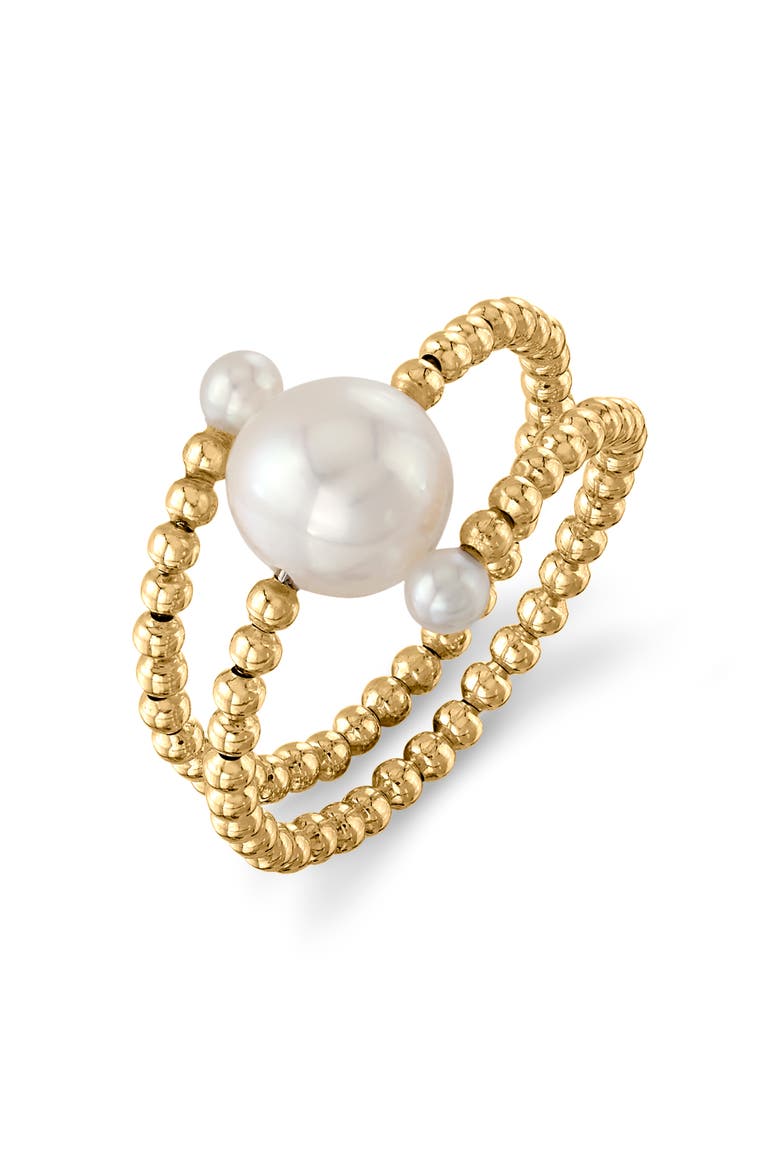 18K Gold White Freshwater Pearl Beaded Shay Ring, Main, color, Yellow Gold