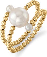 The Pearl Source 18K Gold White Freshwater Pearl Beaded Shay Ring