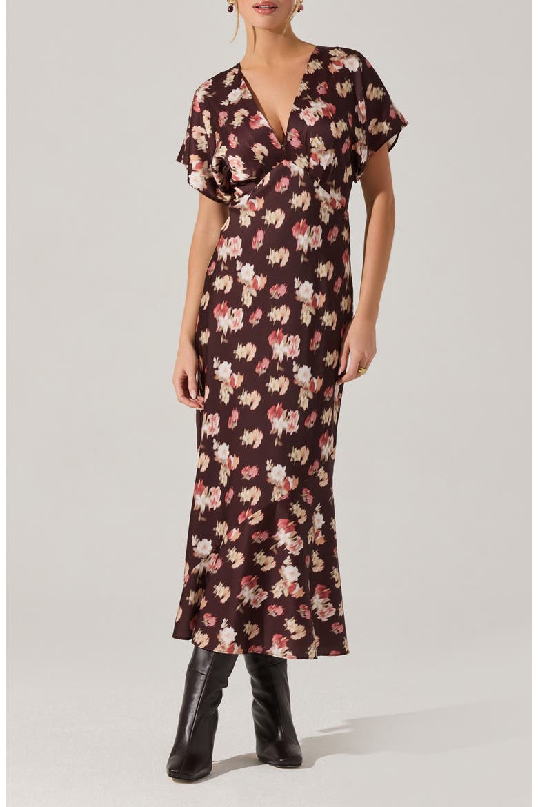 Talyha Floral Flutter Sleeve Maxi Dress, Main, color, BROWN FLORAL