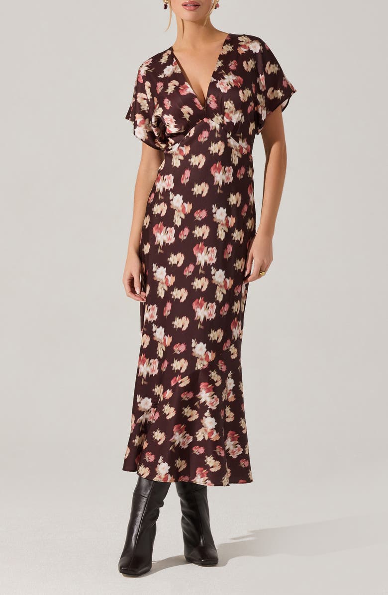 ASTR the Label Talyha Floral Flutter Sleeve Maxi Dress, Main, color, Brown Floral