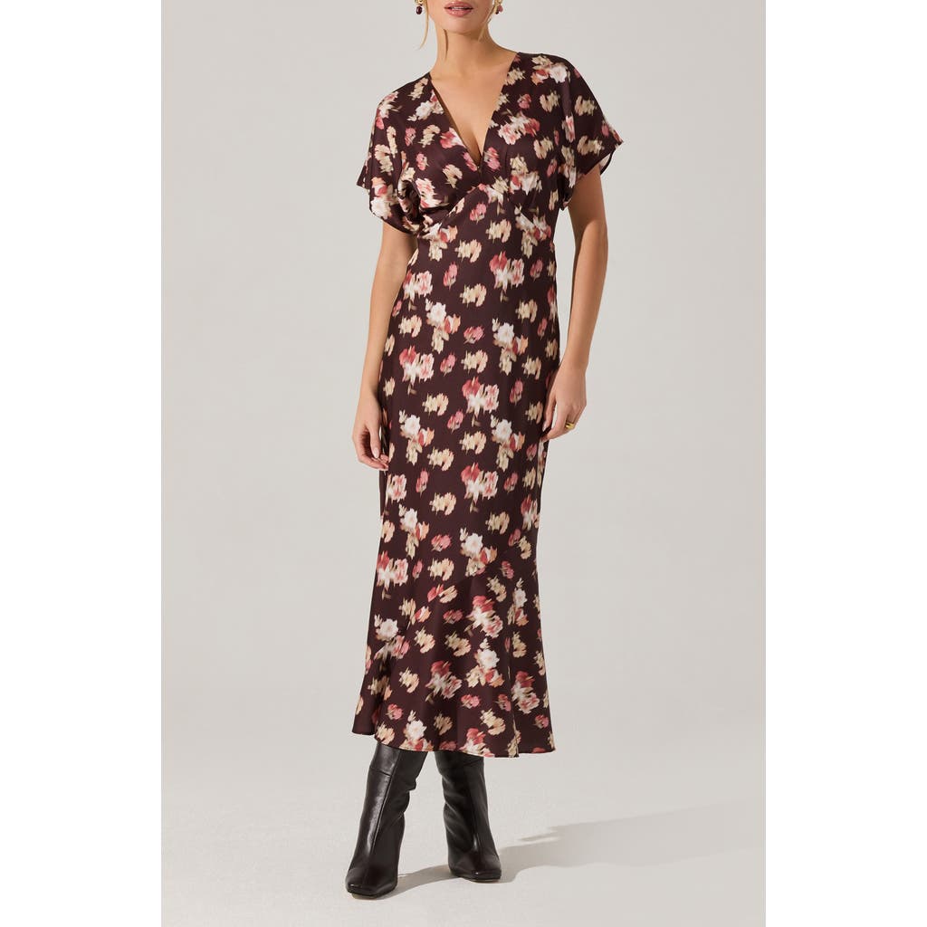 Astr The Label Talyha Floral Flutter Sleeve Maxi Dress In Brown