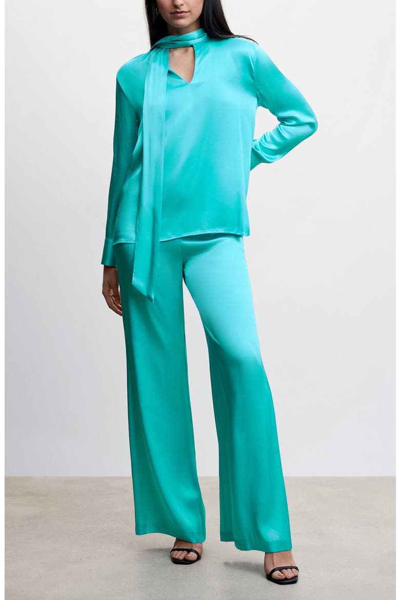Tie Neck Satin Blouse, Alternate, color, TURQUOISE
