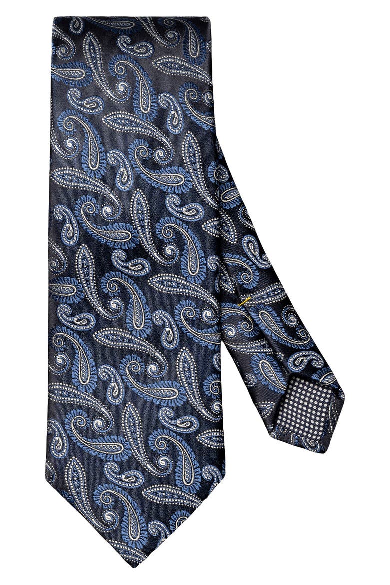 Navy Paisley Silk Jacquard Tie, Main, color, DARK BLUE