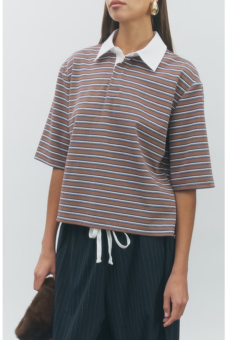 Frankie Striped Polo Top, Main, color, BROWN NAVY