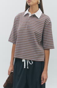 MAUDE CLUB Frankie Striped Polo Top