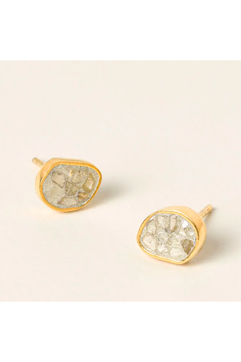 Sliced Raw Diamond Stud Earrings by Shana Gulati, Main, color, Gold / Off-white