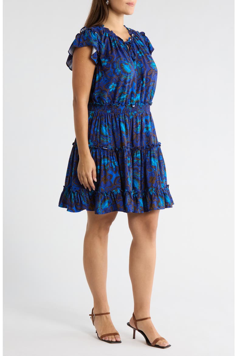 Bluford Print Ruffle Minidress, Alternate, color, NAVY-BLUE