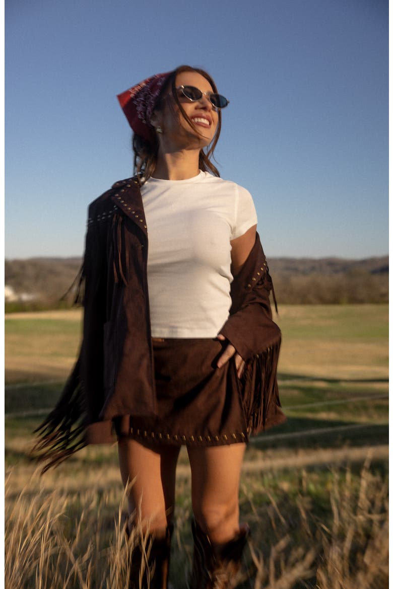 Faux Suede Skort, Alternate, color, COFFEE BEAN