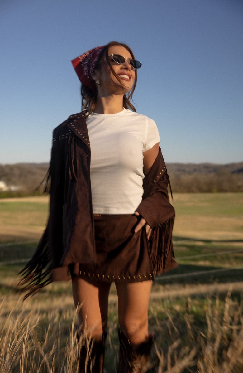 KITTENISH Faux Suede Skort, Alternate, color, Coffee Bean