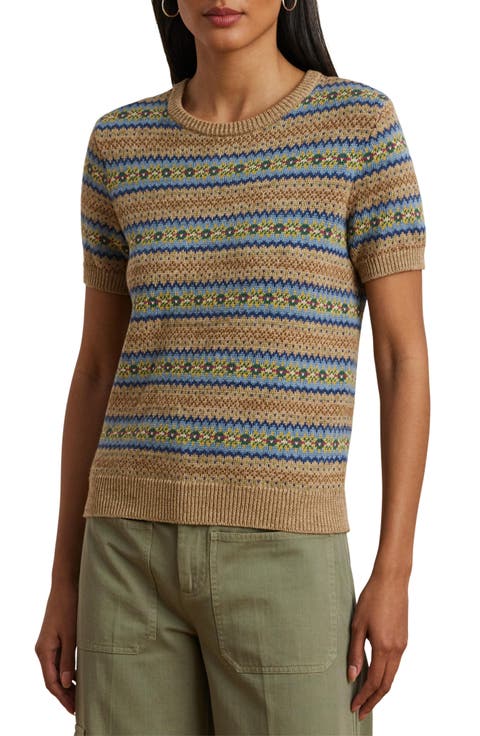 Fair Isle Short Sleeve Cotton & Linen Sweater