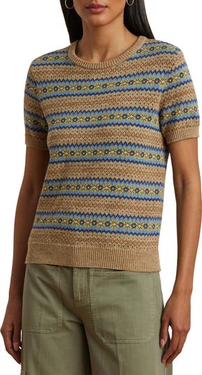 Lauren Ralph Lauren Fair Isle Short Sleeve Cotton & Linen