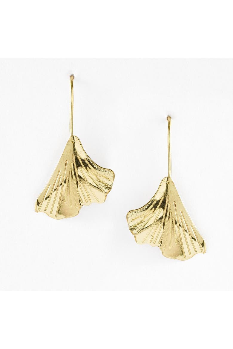 Sayuri Ginkgo Leaf Drop Earring, Main, color, Bronze