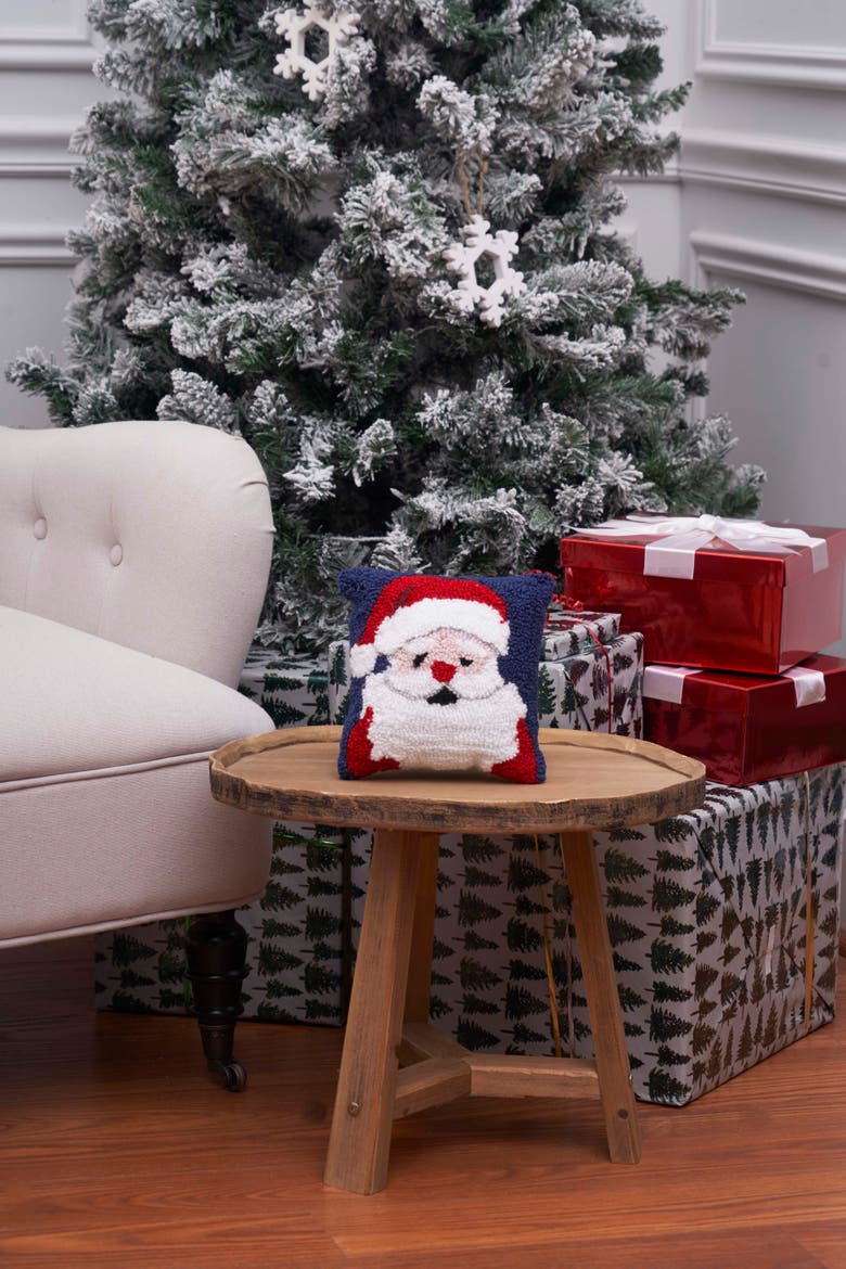 Christmas Santa Wishes Hooked Mini Blue Accent Pillow 8" x 8", Alternate, color, Blue