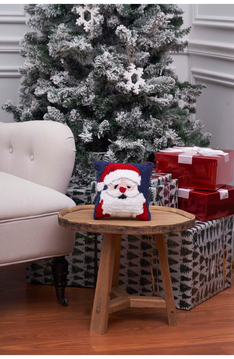 C&F Home Christmas Santa Wishes Hooked Mini Blue Accent Pillow 8" x 8", Alternate, color, Blue